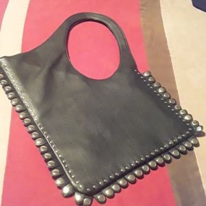 Black and silver embellished faux leather handbag